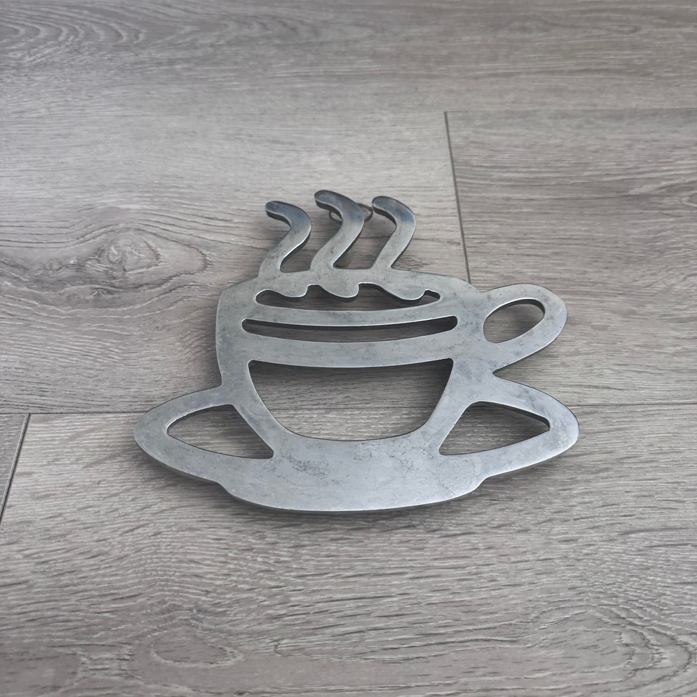 Copco Vintage Cast Aluminum Coffee Cup Trivet Silver Wall Decor Kitchen Hot Pad - Picture 2 of 6
